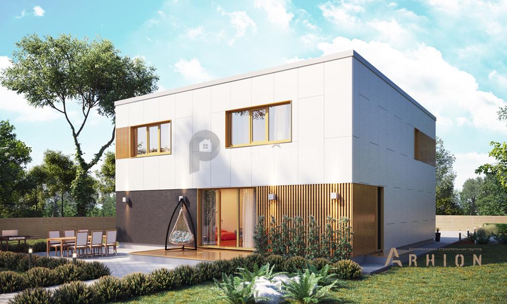 2. Проект двухэтажного дома в стиле хай-тек с плоской кровлей , t-71-01, площадью - 233 кв c терассой, гаражом